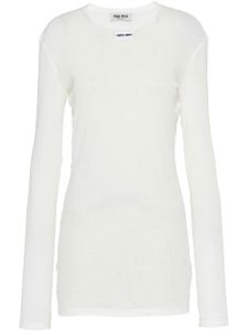 Miu Miu robe nervurée à patch logo - Blanc