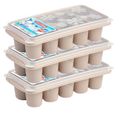 Plasticforte ijsklontjes bakjes - 6.5 cm - 4x stuks - trays met deksel - taupe - kunststof