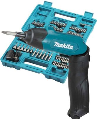Makita DF001DW 3,6v Schroevendraaier Met ingebouwde 1,5 Ah Li-ion accu, lader, koffer, 81-delige acc. set - DF001DW