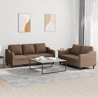 2-delige Loungeset met kussens stof bruin