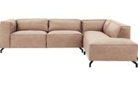 Goossens Bank Calvin bruin, micro leer, 3-zits, modern design met ligelement rechts