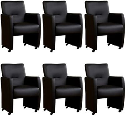 Set van 6 Zwarte leren moderne eetkamerfauteuils Pleasure - Toledo Leer Nero (zwart leer)