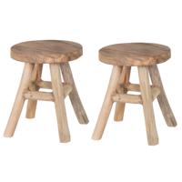 Plantverhoger/bloempot standaard - 2x - teak hout - lichtbruin - D20 x H25 cm