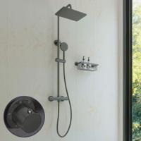 Regendouche set SaniClear Vision Curved | Opbouw | 20x30 cm | Mengkraan | Incl.Handdoucheset | IJzer Verouderd