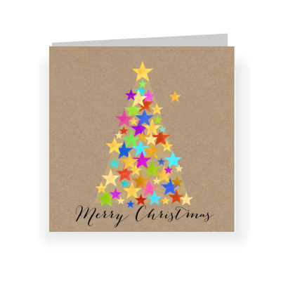 Een kerstkaart met een gekleurde kerstboom (proefdruk) Een kerstkaart met een gekleurde kerstboom (proefdruk)