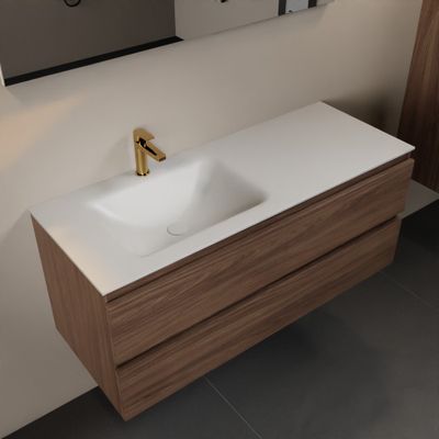 Mondiaz Aivy 120 cm badmeubelset mocha - met wastafel talc 1 kraangat links