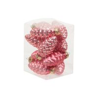 12x stuks glazen dennenappels kersthangers bubblegum roze 6 cm mat/glans - Kersthangers - thumbnail