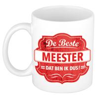 Bellatio Decorations De beste meester koffiemok - cadeau beker - wit - rood embleem - 300 ml