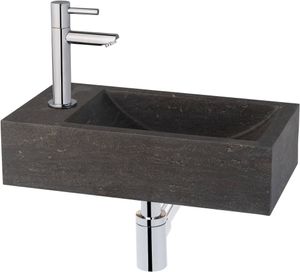 Saqu Nature Collection fonteinset met moderne chromen kraan links natuursteen