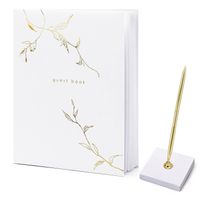 Gastenboek/receptieboek met luxe pen in houder - Bruiloft - wit/goud - 20 x 24,5 cm - Gastenboeken