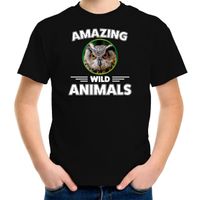 T-shirt uilen amazing wild animals / dieren zwart voor kinderen - thumbnail