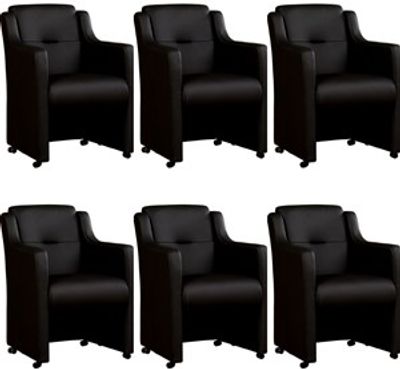 Set van 6 Zwarte leren landelijke eetkamerfauteuils Mass - Toledo Leer Nero (zwart leer)