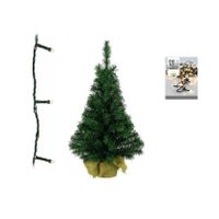 Groene kunst kerstboom 90 cm inclusief warm witte kerstverlichting - thumbnail