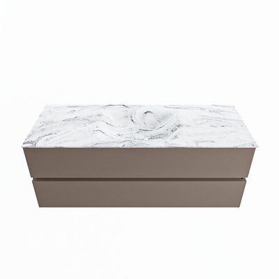 MONDIAZ VICA-DLUX 130cm badmeubel onderkast Smoke 2 lades. Inbouw wastafel CLOUD midden 1 kraangat, kleur Glace.