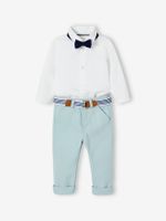 Ceremoni'le set van babybroek met riem, overhemd en strikje  wit - thumbnail