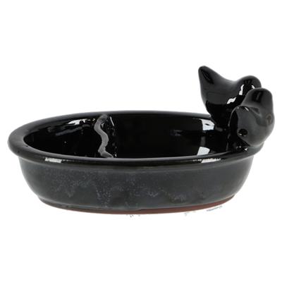 Best for Birds Vogelbad/voederschaal - zwart - keramiek - 15 x 20 x 8 cm - drink/eet schaal