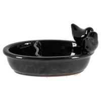Best for Birds Vogelbad/voederschaal - zwart - keramiek - 15 x 20 x 8 cm - drink/eet schaal