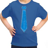 Verkleed t-shirt voor kinderen - glitter stropdas - blauw - meisje - carnaval/themafeest kostuum - thumbnail