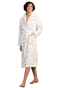 Witte dames badjas met stippen - fleece-2xl