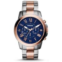 Fossil heren Grant blauwe wijzerplaat tweekleurig roestvrijstalen chronograaf horloge FS5024