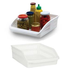 Koelkast/keuken organiser open mand - 2x - wit - kunststof - 29 x 26 x 8 cm