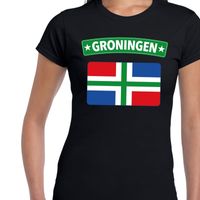 Groningen vlag t-shirt zwart voor dames - thumbnail