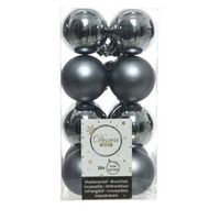 16x Kunststof kerstballen glanzend/mat grijsblauw 4 cm kerstboom versiering/decoratie - Kerstbal