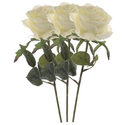 Kunstbloem roos Simone - 3x - wit - 45 cm - decoratie bloemen