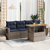 5-delige Loungeset met kussens poly rattan grijs