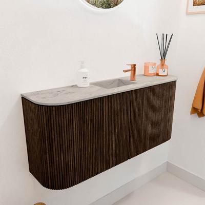 Toiletmeubel Mondiaz Joya Dlux | 93.2 cm | Meubelkleur Walnut | Faye wastafel Glace Wasbak Midden | 1 kraangat