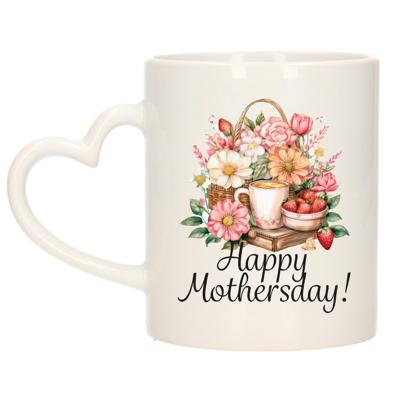 Cadeau koffie/thee mok mama - hartjes oor - fijne Moederdag - bloemen - 300 ml - Moederdag