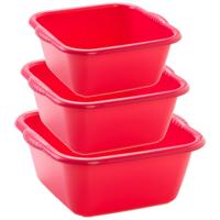 Plasticforte afwas teiltjes set - 3x stuks - kunststof - rood - in 3 formaten - 10 - 15 - 20 Liter