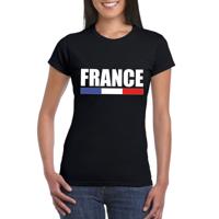 Frankrijk supporters kleding t-shirt - voor dames - zwart - met vlag kleuren print - korte mouwen