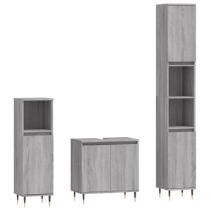 The Living Store Badkamermeubelset - Grijs Sonoma Eiken - 190 cm hoog