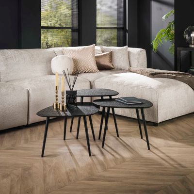 LifestyleFurn Organische Salontafel 'Daphane' Metaal, Set van 3 stuks, kleur Grijs