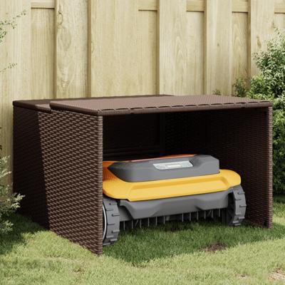 Garage voor robotmaaier 86x90x52/57 cm poly rattan bruin