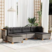 6-delige Loungeset met kussens poly rattan grijs