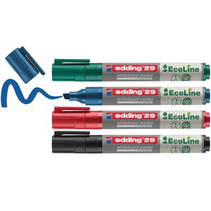Edding 29 EcoLine markeerstift 4 stuk(s) Beitelvormige punt Zwart, Blauw, Groen, Rood