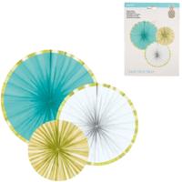 Amscan Decoratie waaier feest ananas papier 35 cm set van 3 | 10 stuks