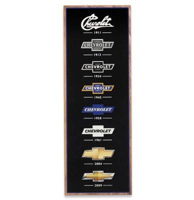 Chevrolet Bowtie Logo Evolution Verticale Houten Wanddecoratie 62 x 22 cm