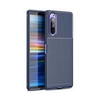 Kever serie Carbon Fiber textuur schokbestendig TPU Case voor Sony Xperia 2 (blauw)