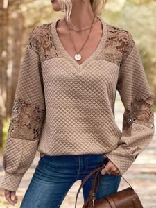 Lace Long Sleeve V Neck Boho Sweatshirt