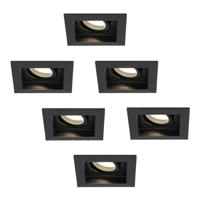 Set van 6 Fresno LED inbouwspots vierkant - GU10 - 4 Watt 345 lumen - 2700K Warm Wit - Dimbaar - Kantelbaar - Verzonken - IP20 voor binnen - Zwart