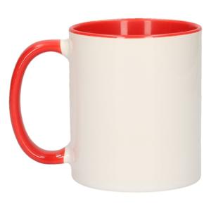 Koffiemok / thee beker - 300 ml - Wit/rood - Cadeau mokken - keramiek