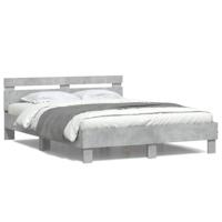 Bedframe met hoofdeinde en LED betongrijs 150x200 cm