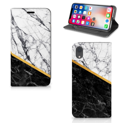 Apple iPhone Xr | Standcase | Marmer Wit Zwart - Origineel Cadeau Man