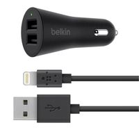 Belkin BOOST UP Autolader met 2 poorten Lightning-kabel 2.4A zwart - F8J221BT04-BLK - thumbnail