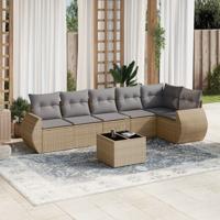 7-delige Loungeset met kussens poly rattan beige