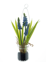 Muscari in glass pot w/hanger blue 18 cm kunstbloem - Nova nature