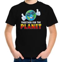 Funny emoticon t-shirt Together for the planet zwart kids